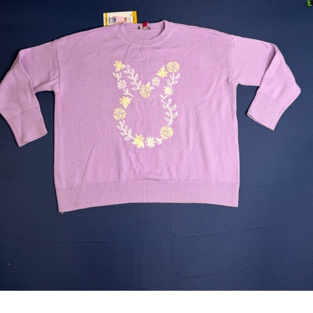 Vince Camuto Womens Easter Sweater Lilac Purple Floral Bunny Cotton spring M sof